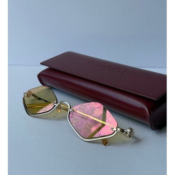 NEW Gucci GG1604S Gold Cat Eye Logo Mirror Sunglasses $720 main image 10